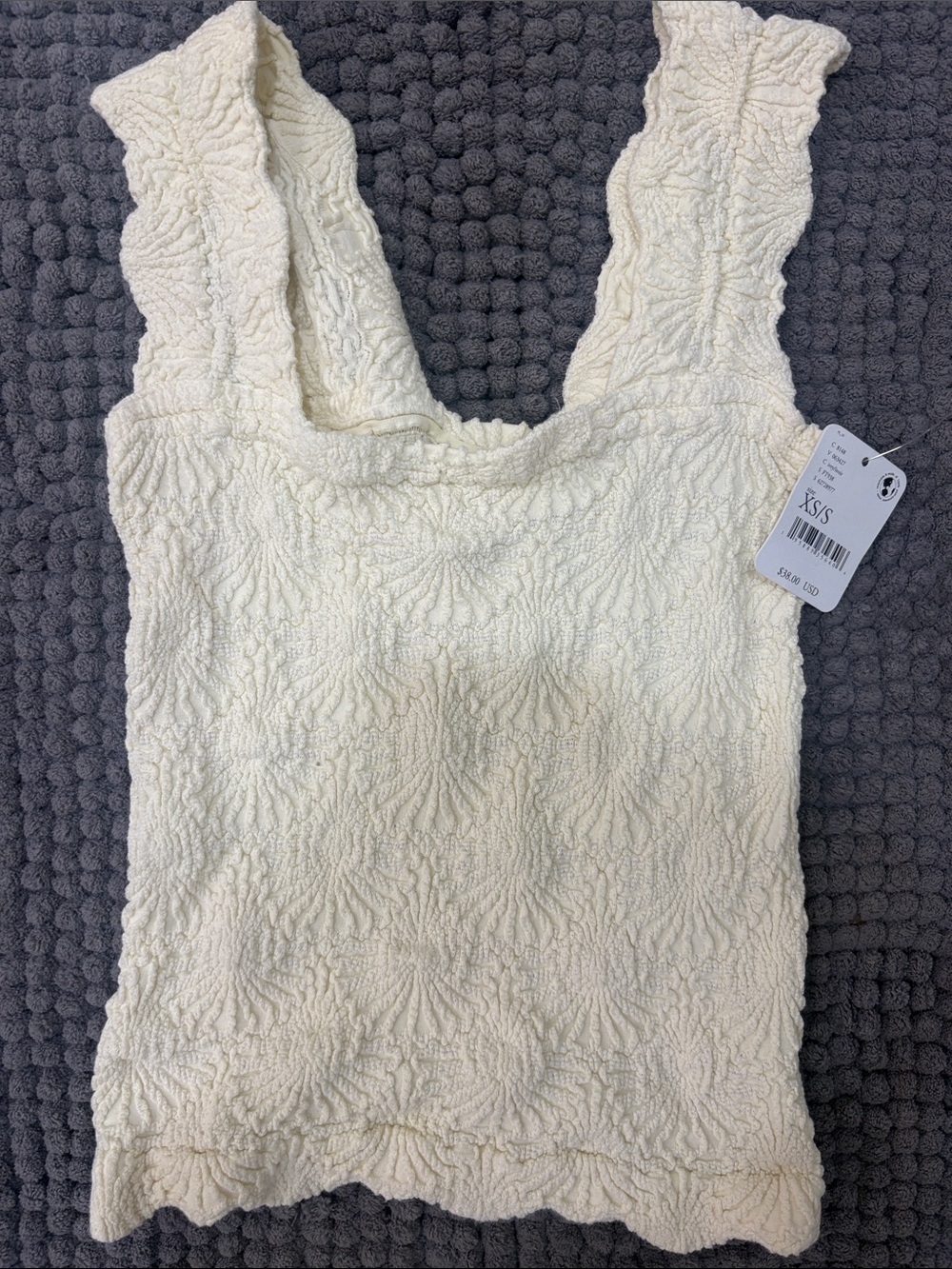 Free People Cream Textured Square Neck Tank